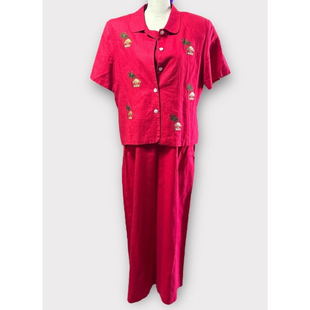 Vintage Ultra Dress NY Womens 2pc Size 14 Dress Embroidered Linen Blend Retro - Picture 2 of 16